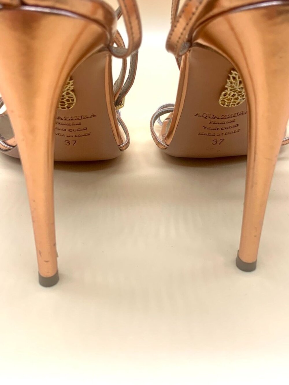 Aquazzura Gold Mirrored Strappy Stilettos - Picture 5 of 7